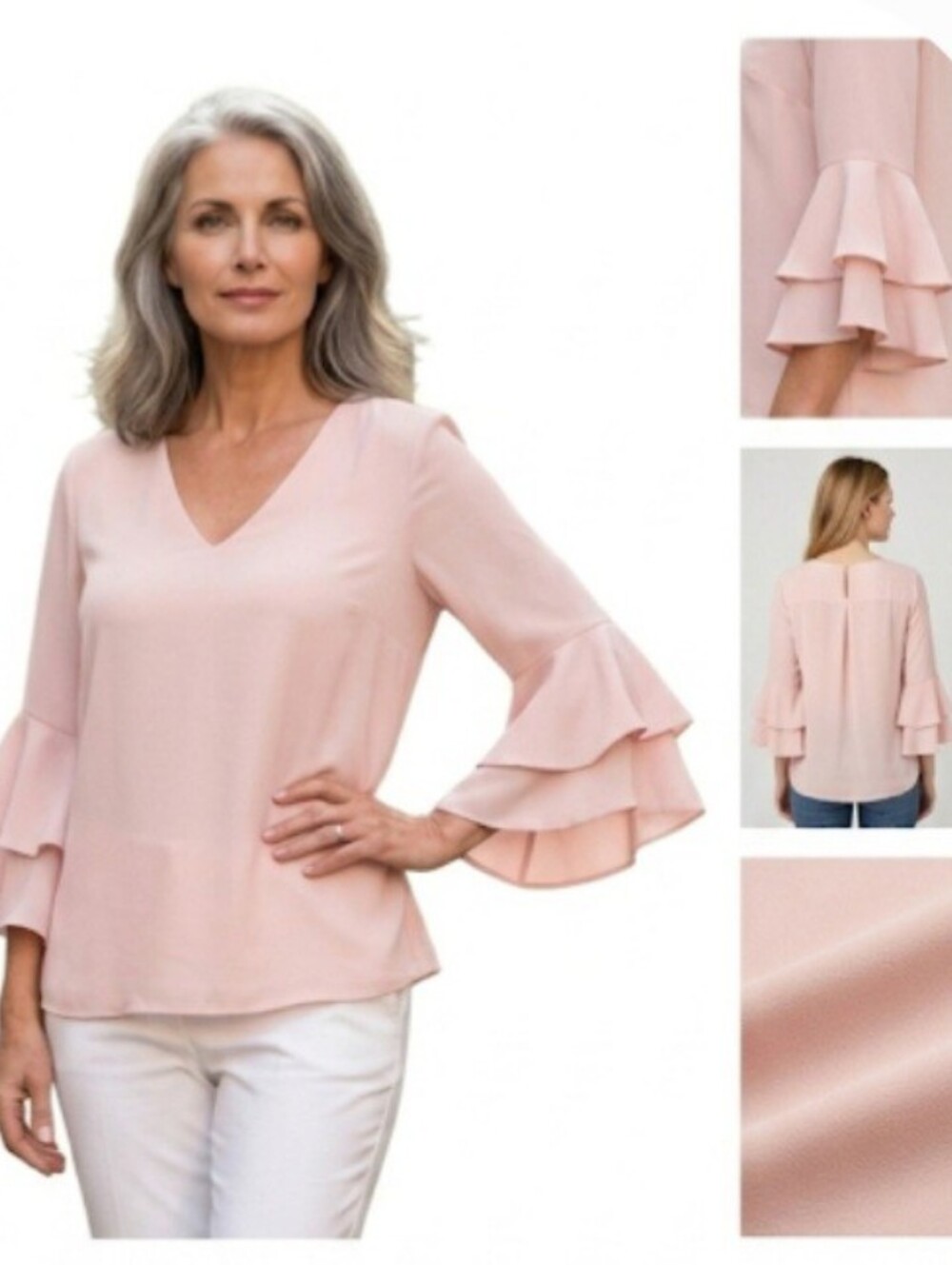 Calvin Klein V-Neck Ruffle Sleeve Blouse Size Medium/Excellent Condition